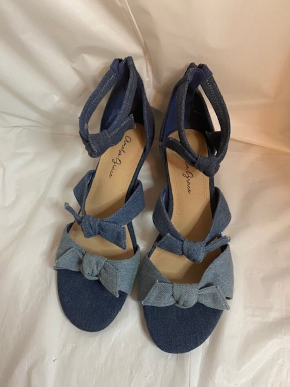 Amelia Grace denim wedge sandals, Women's size 7.5M